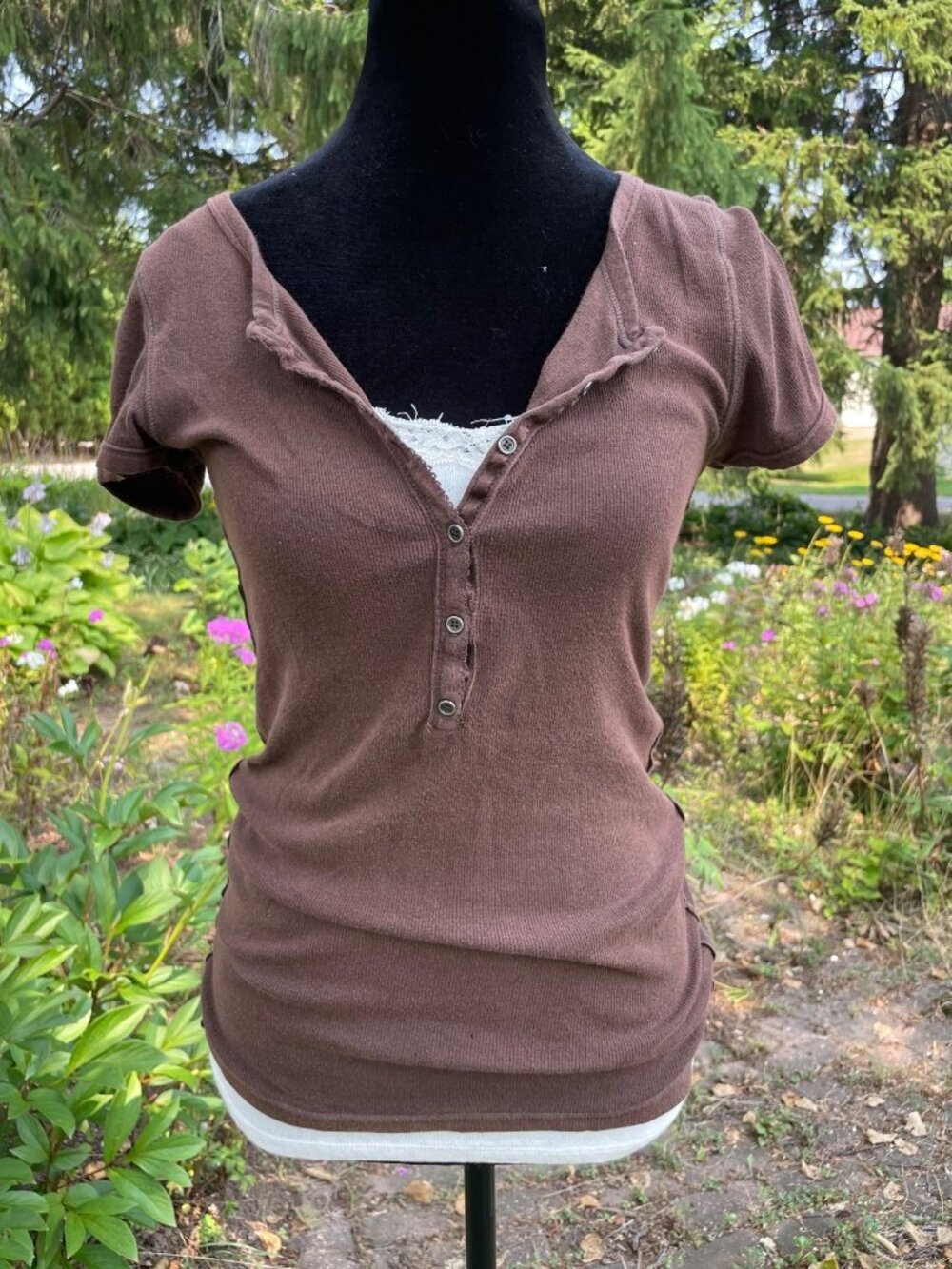 Vintage Y2K American Eagle Henley Top Brown Bella Swan Indie M RARE Coquette